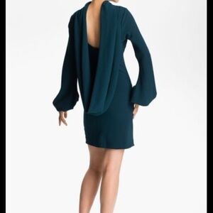 Skaist Taylor teal drape back midi dress